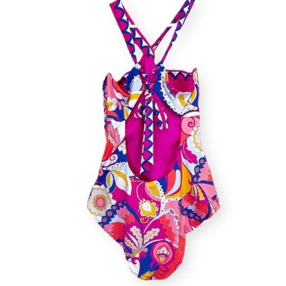 Trina Turk Pink and Blue Patterned One Piece Swimsuit - Picture 4 of 9